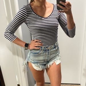 Navy blue stripped quarter sleeve shirt